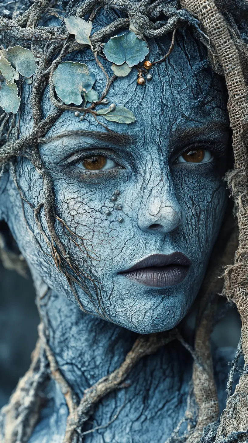 Mystical forest woman portrait with living earth features