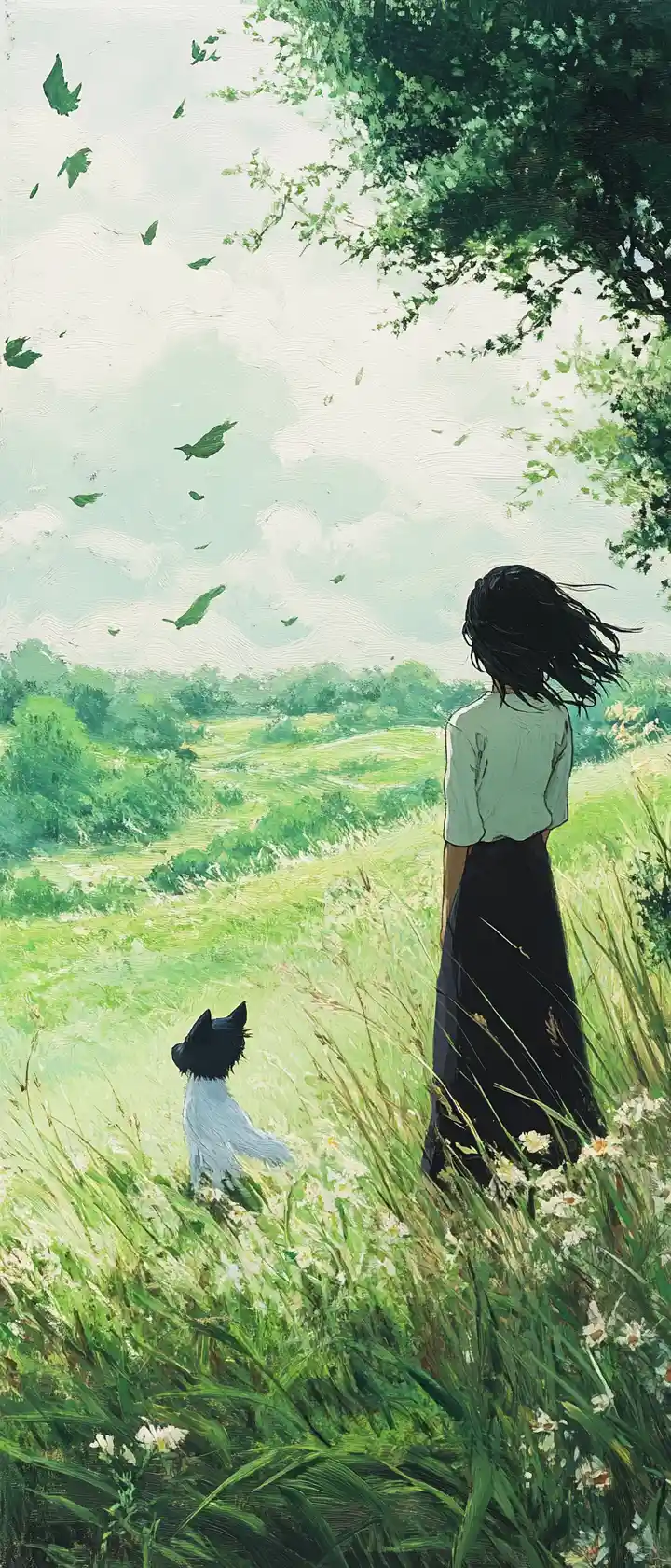 Anime wolf mother watching her child leave the city
