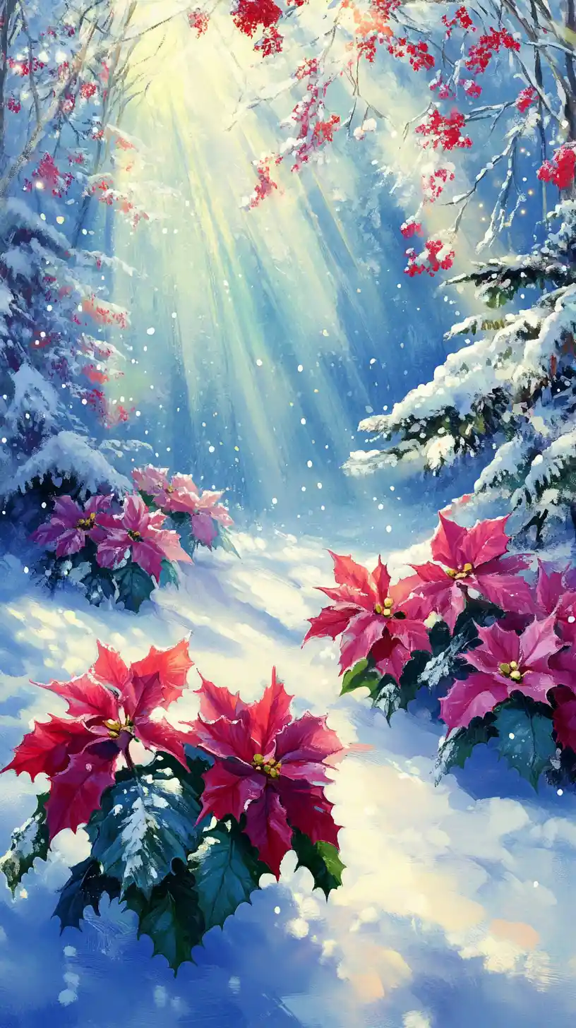 Christmas elves in a snowy flower meadow with gifts