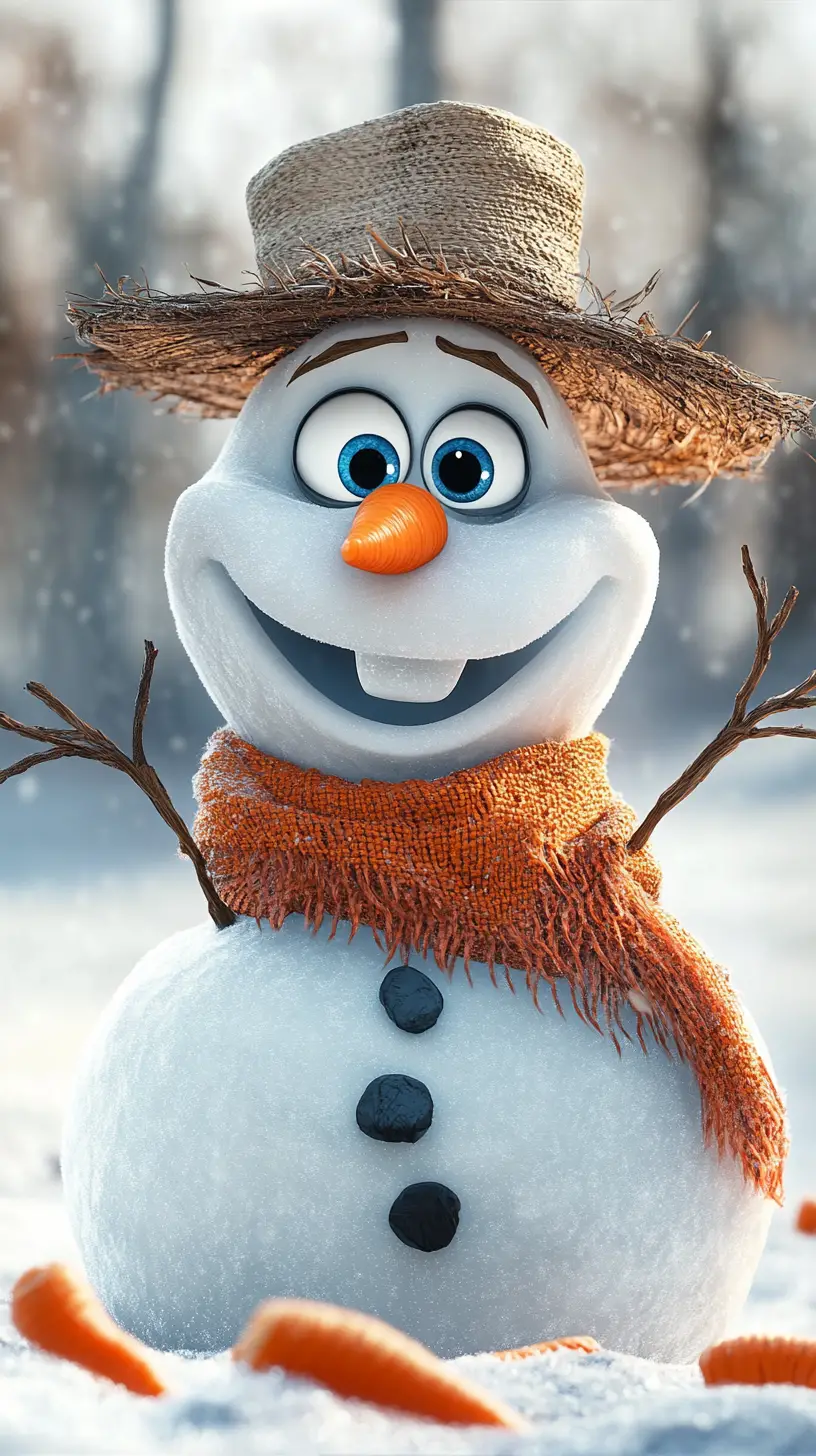 Cheerful 3D Snowman Sitting In A Winter Forest