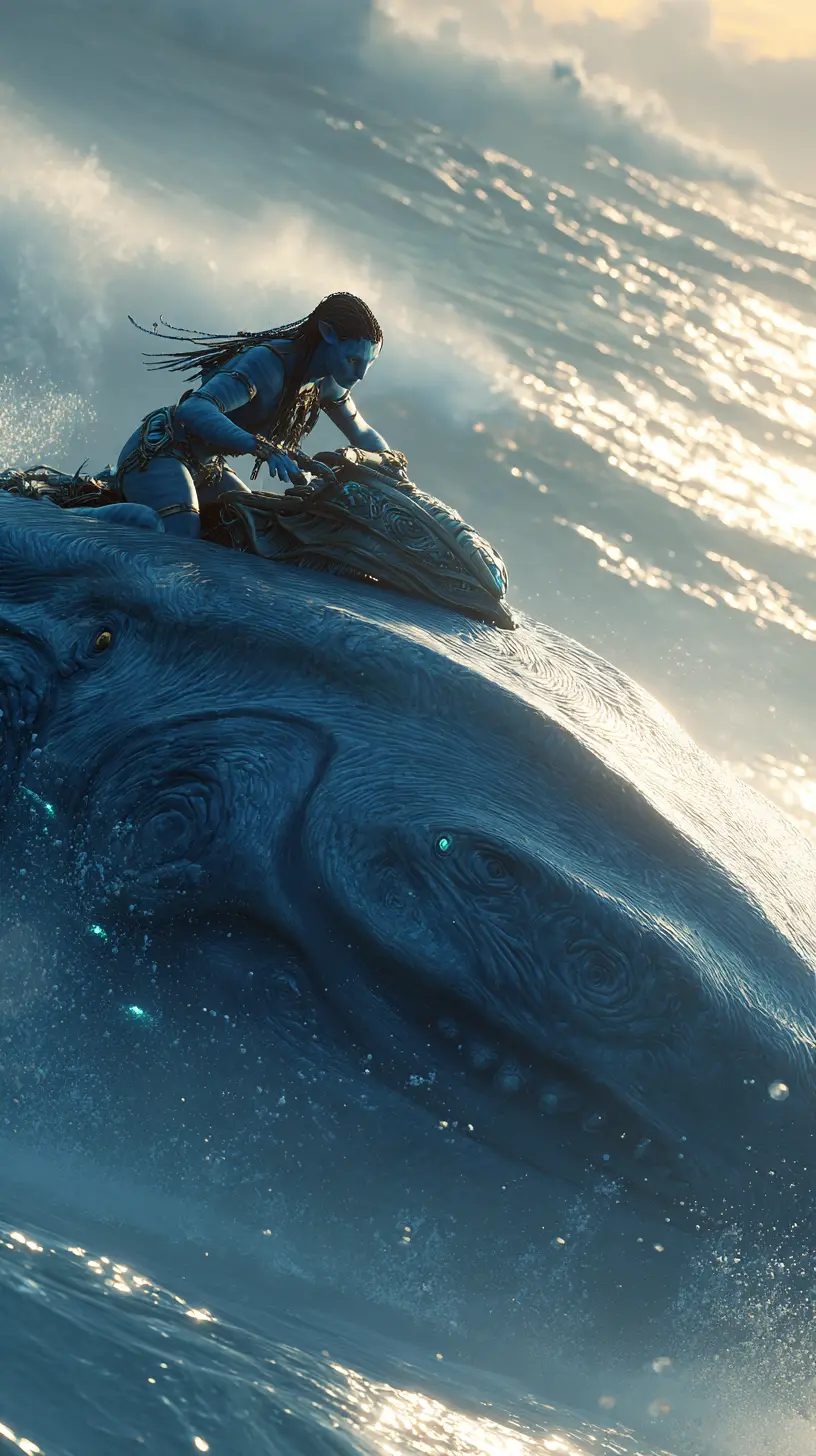 Alien sea rider with giant ocean creature bond