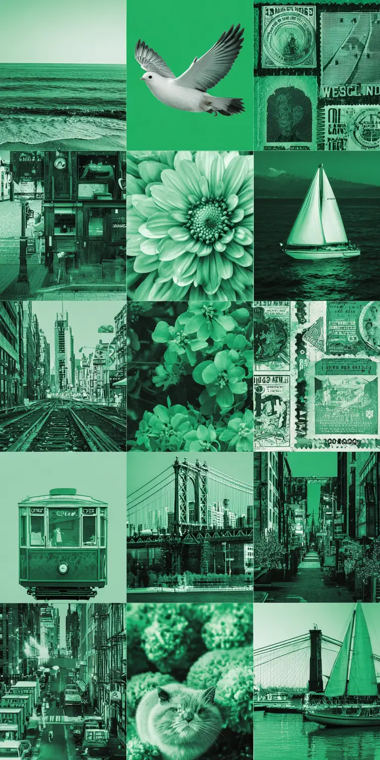 Collage Of Urban And Travel Icons In Stencil Greens