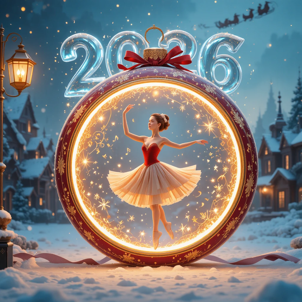 Gracieuse ballerine dansant sur pointes dans un ornement lumineux