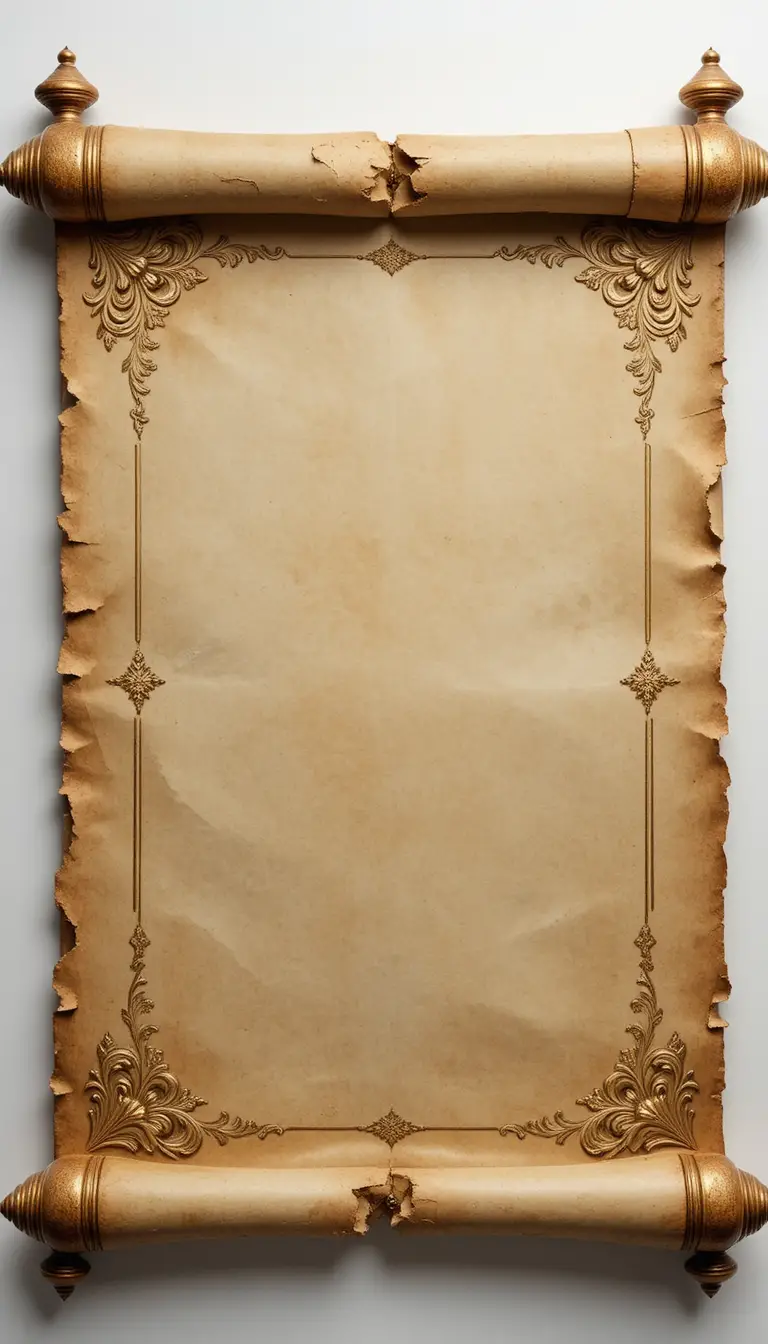 Ancient blank scroll with ornate floral corners