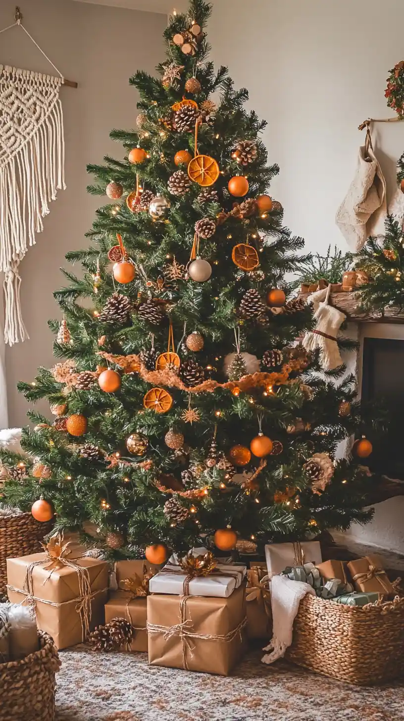 Cozy Living Room With Rustic Christmas Tree Decor