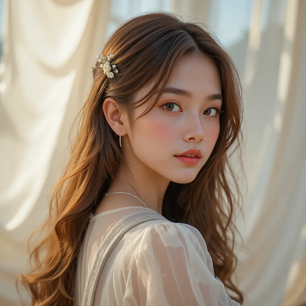 Serene portrait of a young woman in soft natural light