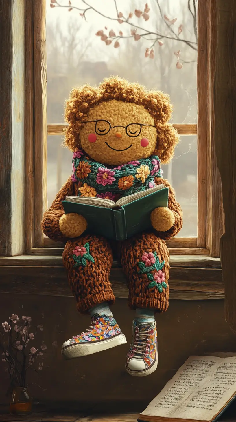 Cute cookie character by the window as I read