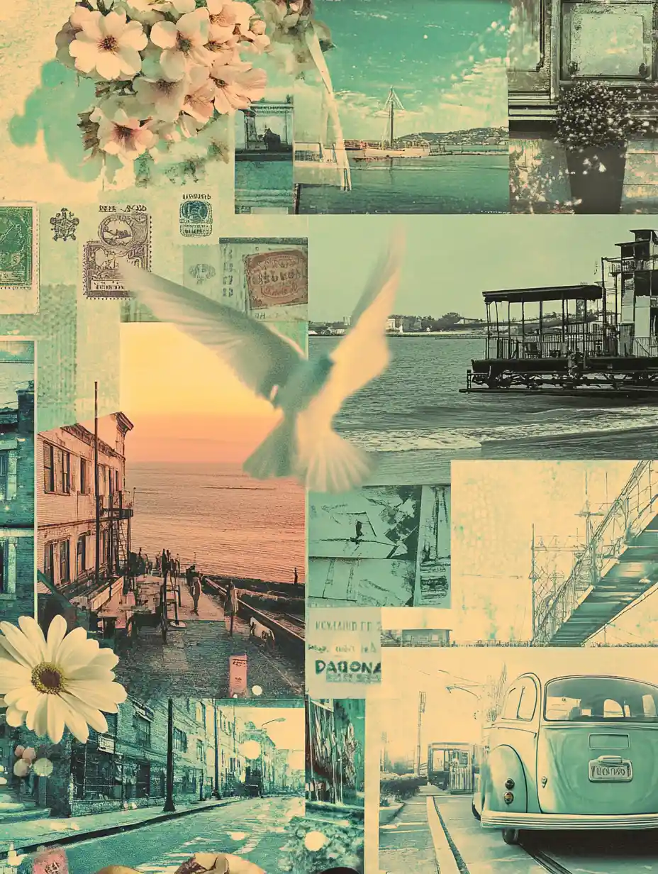 Collage aus Schablonen-Illustrationen in Pastellgrün