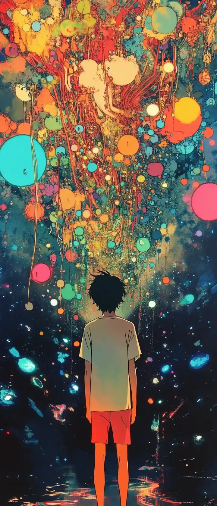 Young man at a crossroads of infinite branching futures