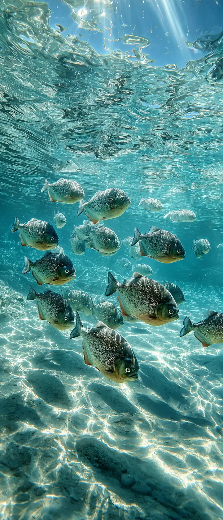 Piranhas Swimming In Crystal Clear Underwater Scene