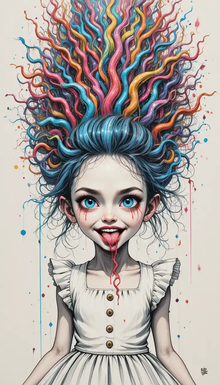 Playful toddler girl with rainbow bun and silly tongue face
