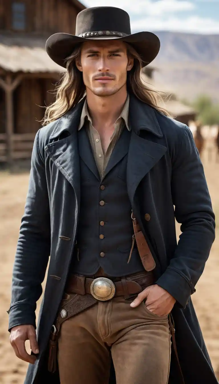 Young cowboy riding a horse in the wild west