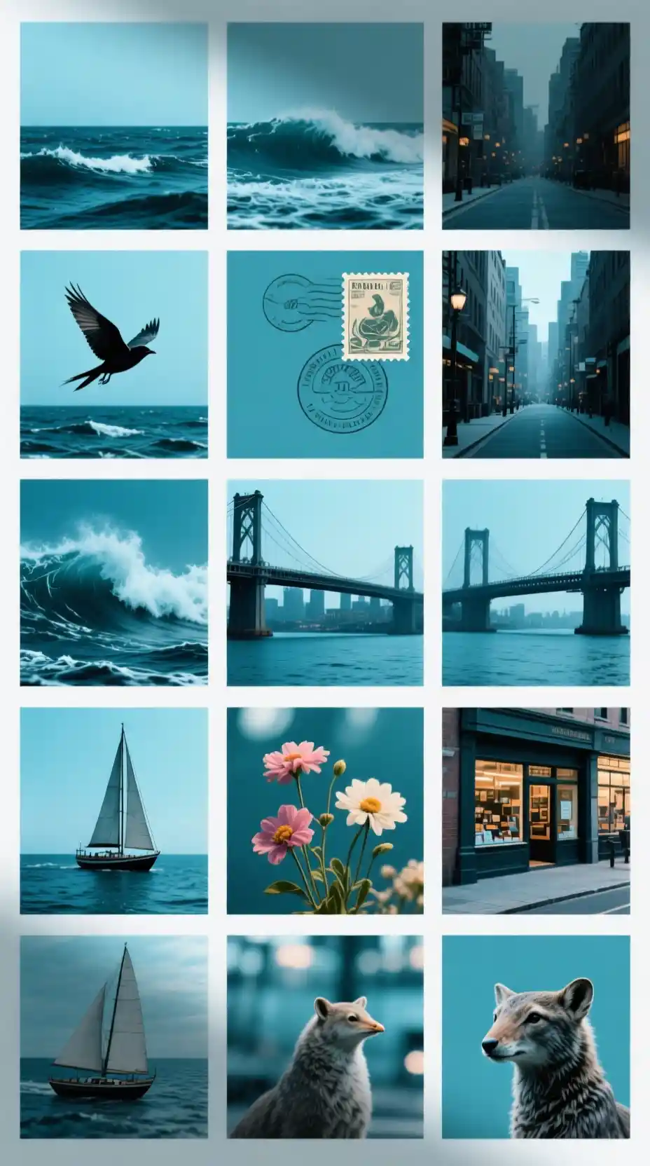 Collage photo moderne bleu sarcelle avec mise en page en grille épurée