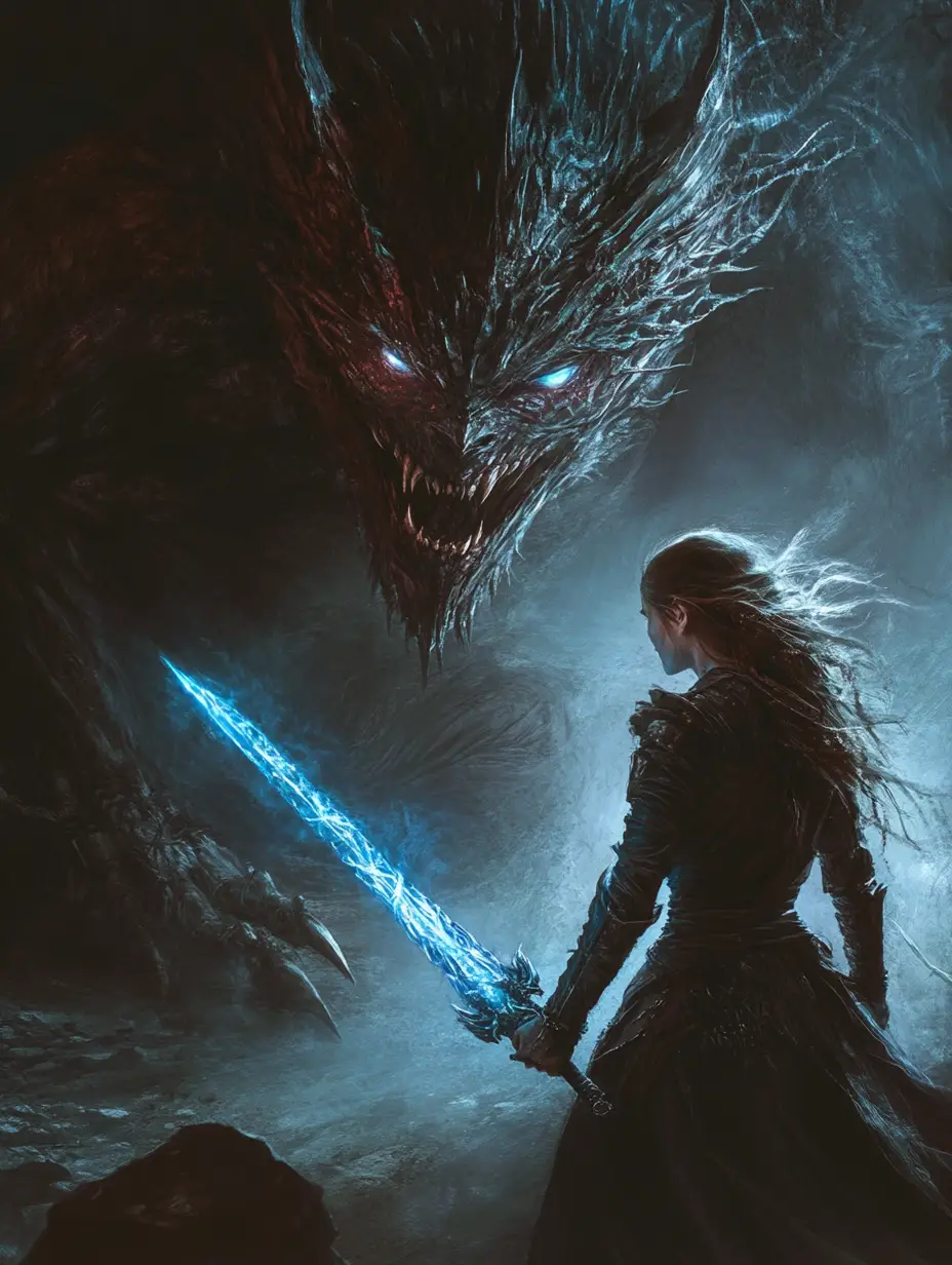 Woman warrior facing a shadow demon in victorian hall
