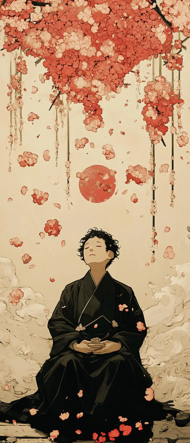 Young anime ai listening to a master rakugo performance