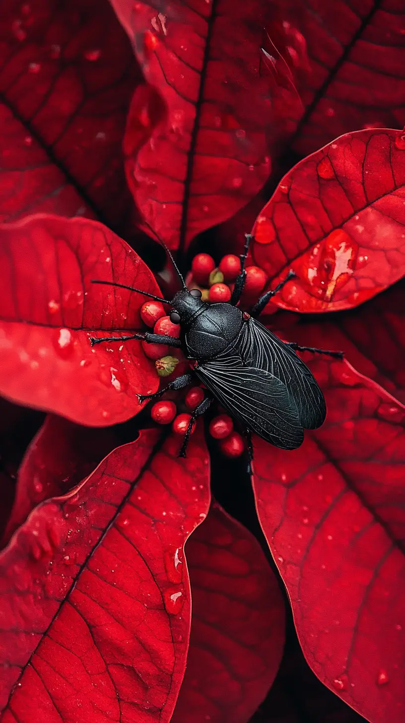 Surreal festive insect resting on bright flower petal