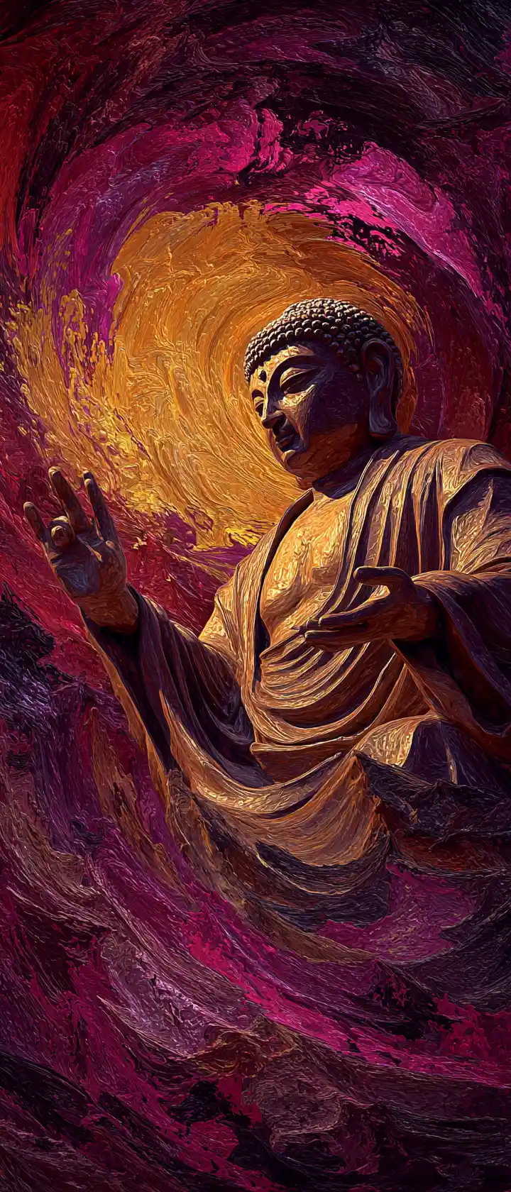 Buddha In A Distorted Cosmic Vortex Of Color