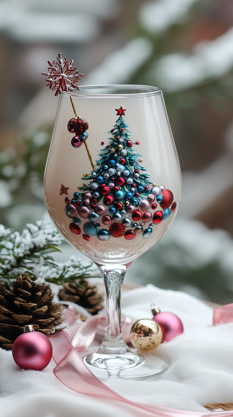Decoração de mesa com caneca de Natal e taça de vinho em natureza‑morta