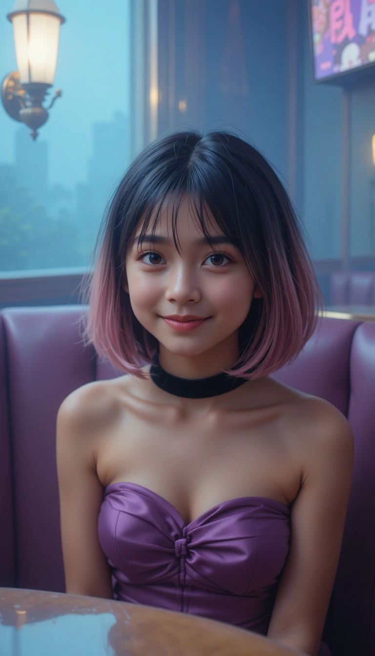 Jeune fille heureuse souriant dans un salon intérieur chaleureux