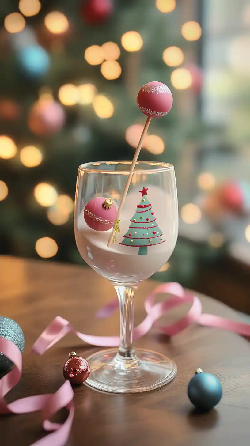 Décoration de table festive avec mug et verre de vin rempli de boules