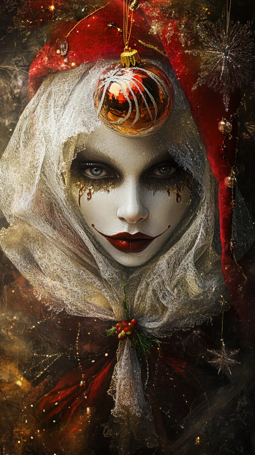 Christmas mime and ornament in a mysterious fairy tale scene