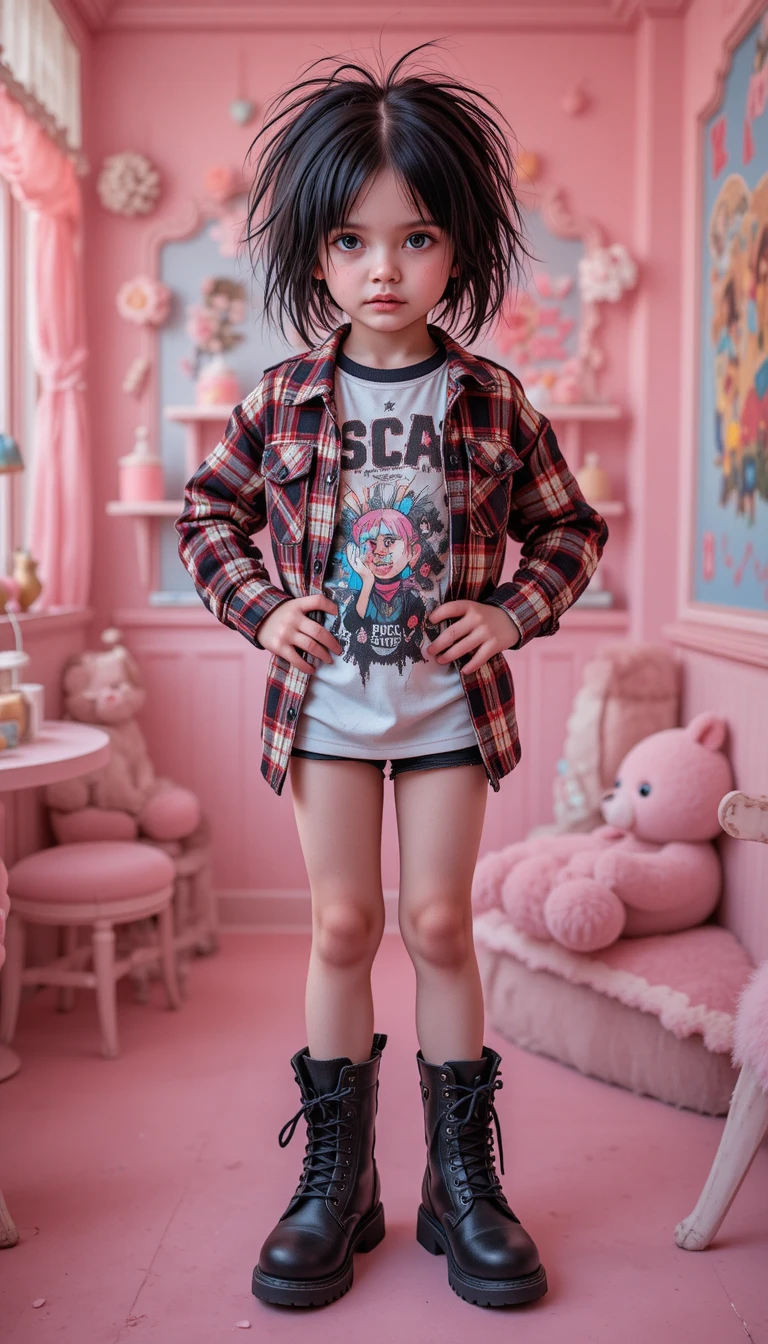 Junges Grunge-Mädchen in einem pastellfarbenen Kawaii-Café