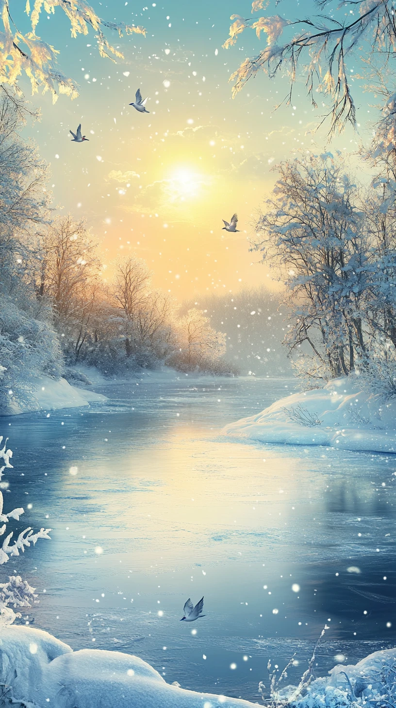Cheerful fairies skating across a frozen winter lake