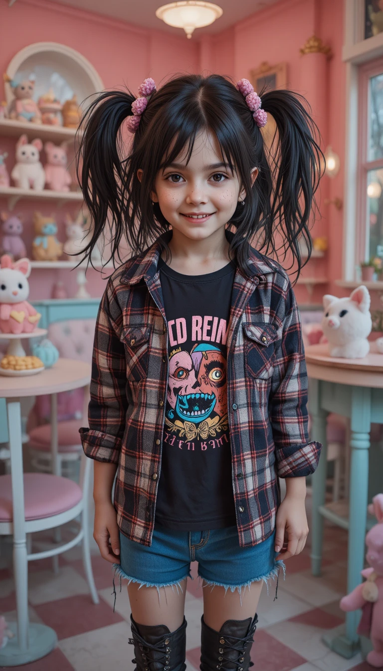 Grunge young girl in kawaii cafe full body portrait
