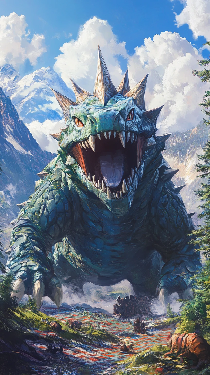 Illustrazione digitale ravvicinata di un potente Pokémon drago