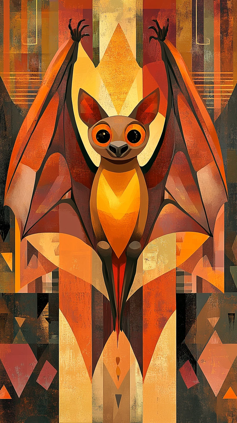 Murciélago cubista con alas anchas en formas abstractas y juguetonas