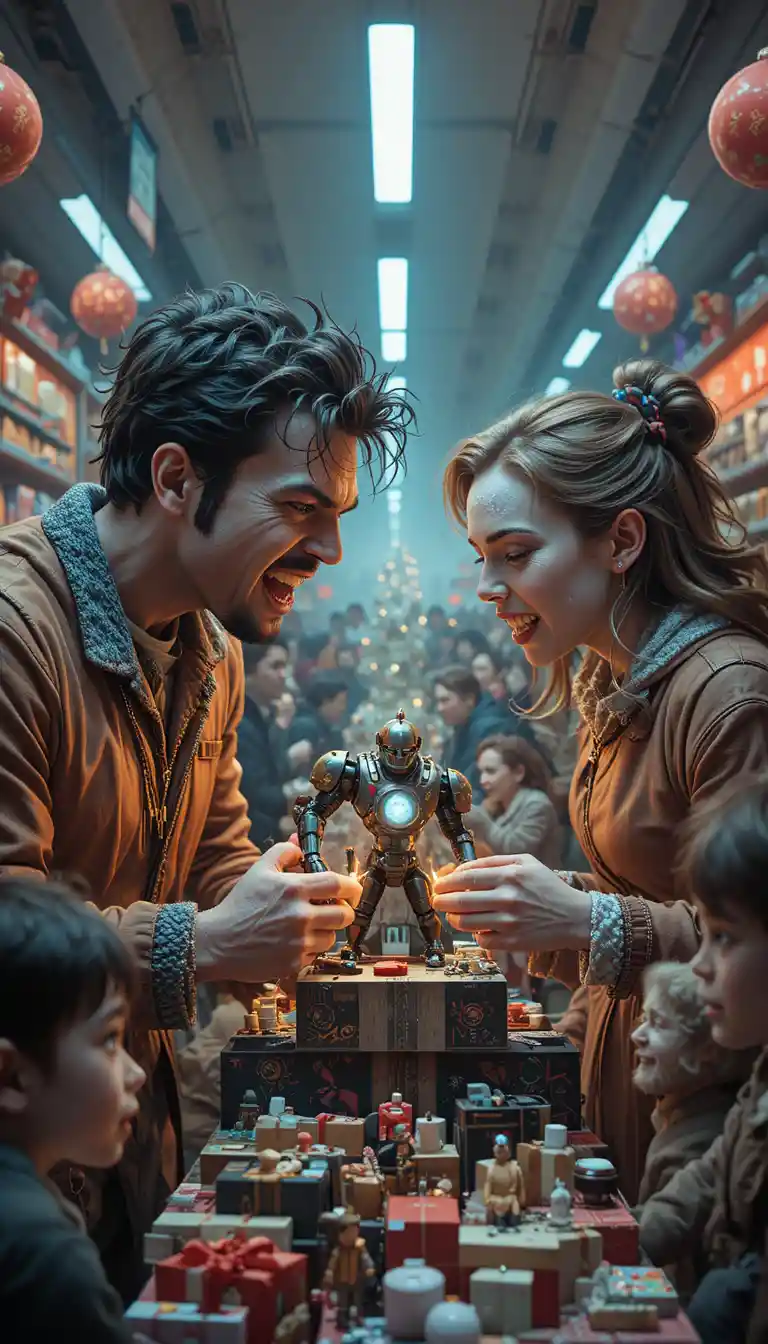 Parents fighting over a limited edition robot toy