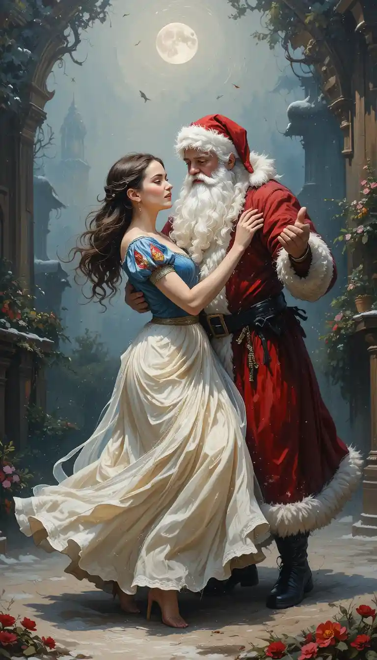 Père Noël Dansant Joyeusement avec une Princesse de Conte de Fées