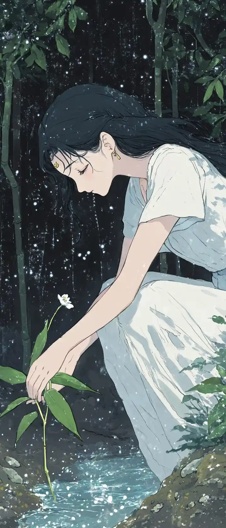 Anime-Mädchen pflanzt einen Sternensamen, der zu Bambus wird
