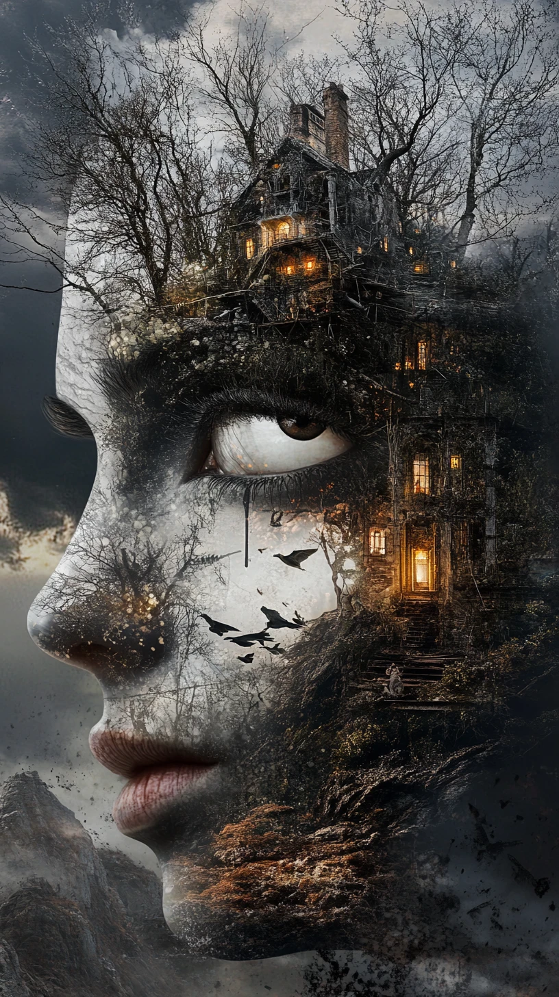 Illusion surréaliste mêlant émotions de dark fantasy féerique