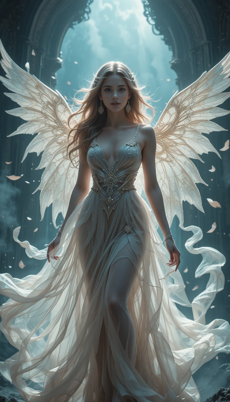 Angelic fantasy woman emerging from a dreamlike world