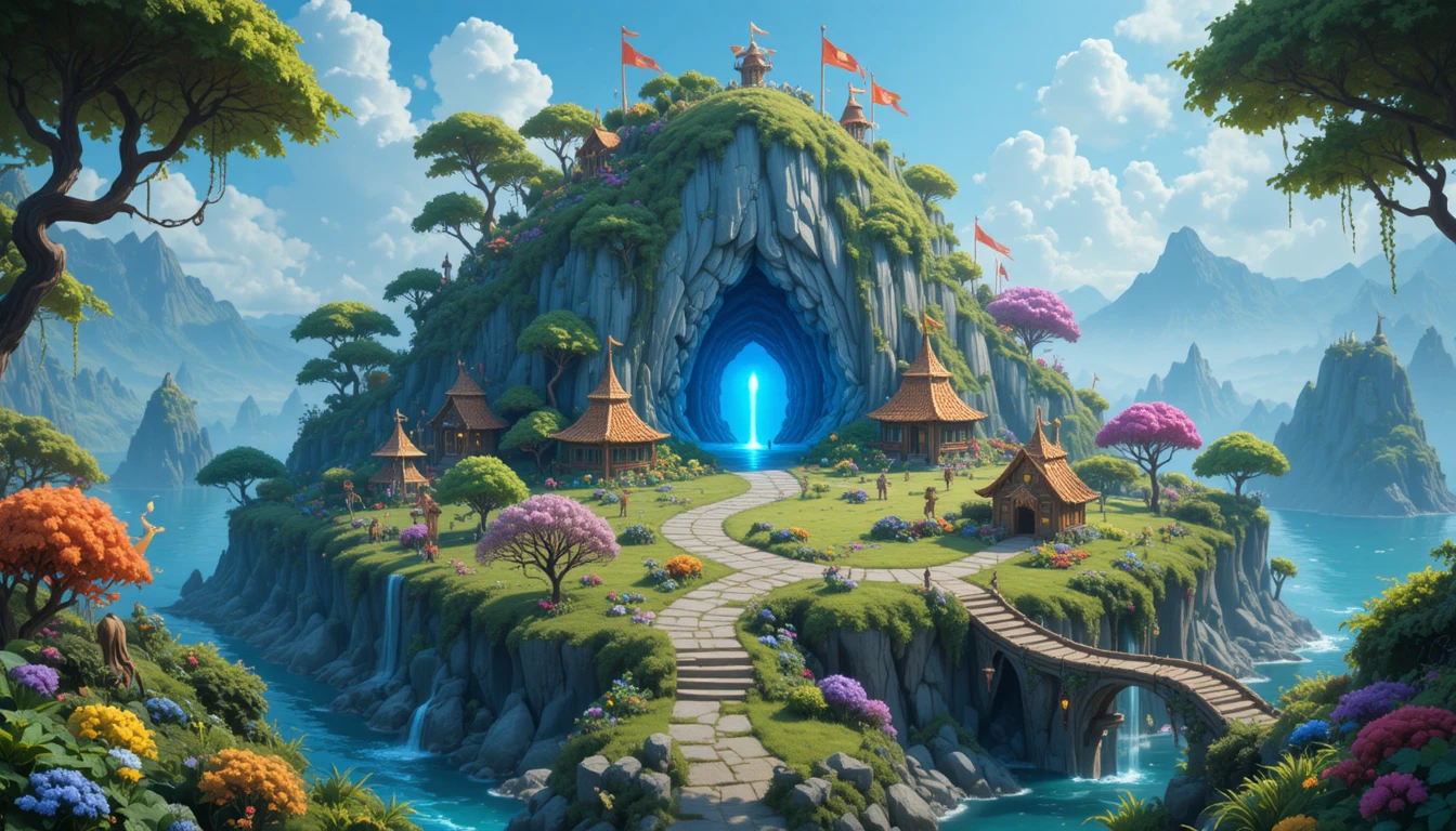 奇幻夢幻小島與發光洞穴及神話生物