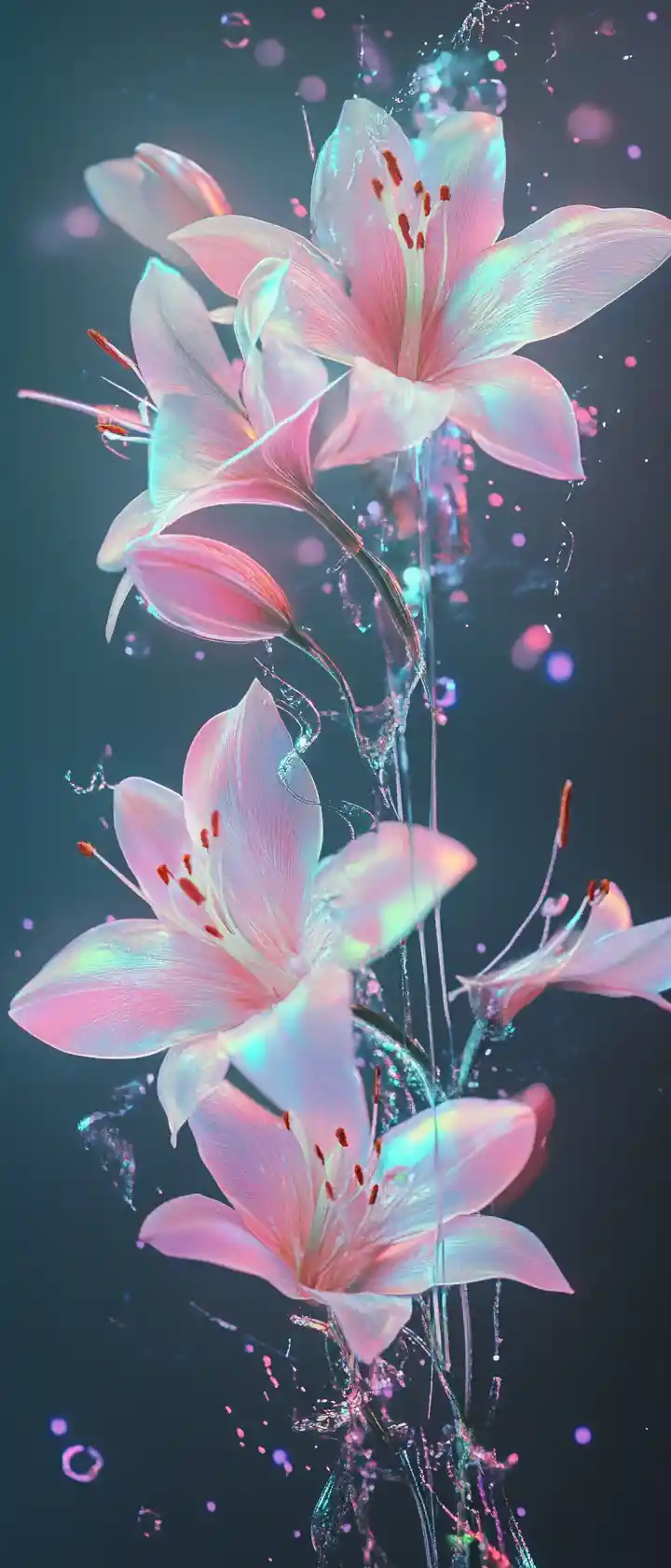Anime floral illustration of pink lilies glowing softly