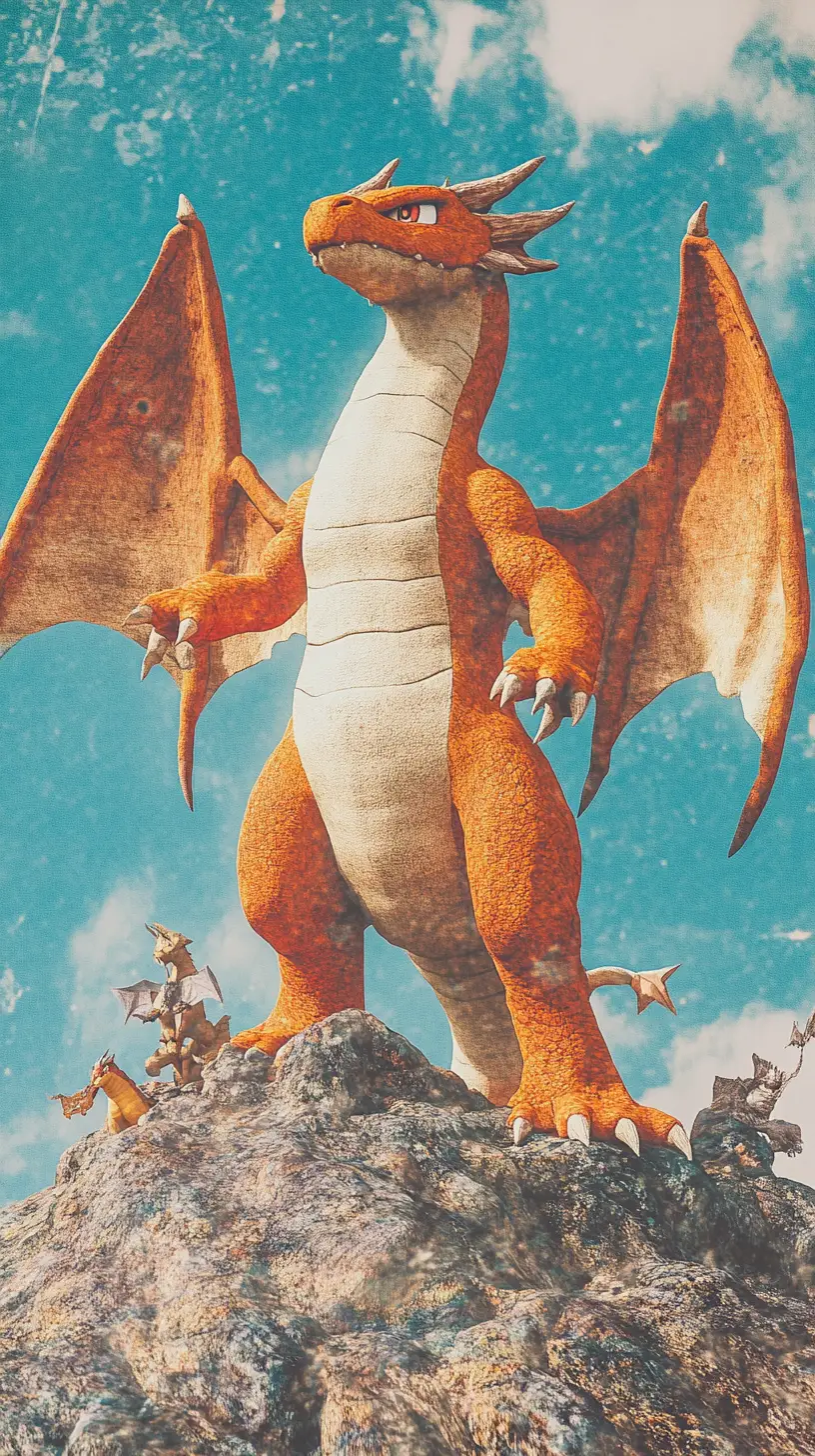Close up digital illustration of a dragon on a mountain