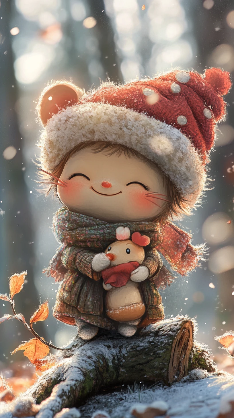 Niedliches Winterblumen-Chibi-Poster mit Sonnenlicht und Charme