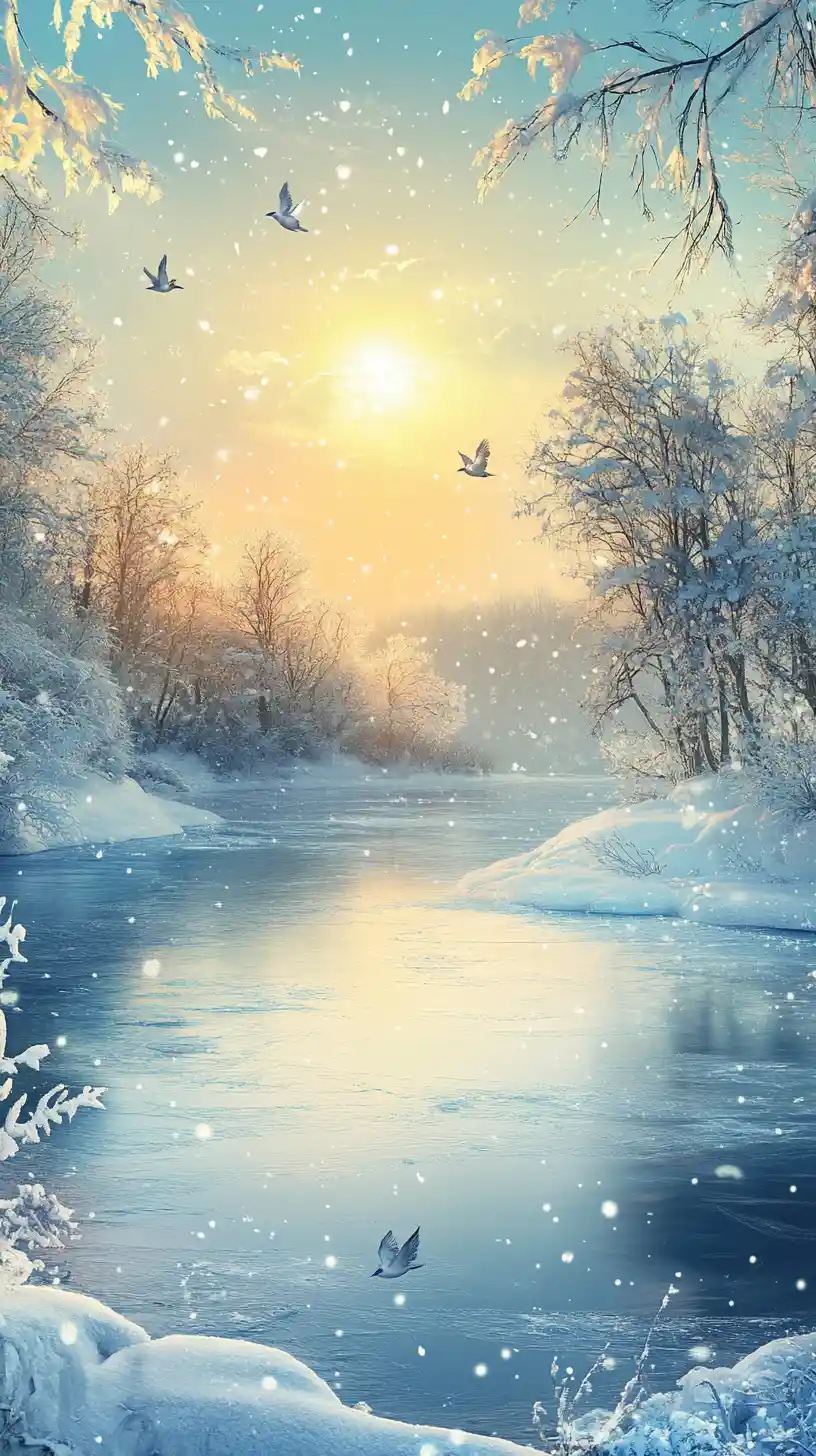 Cheerful fairies skating across a frozen winter lake