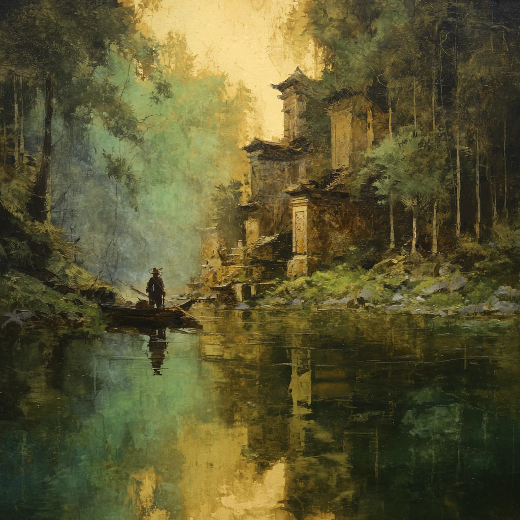 Wanderer Entering A Serene Lemurian Sanctuary Garden