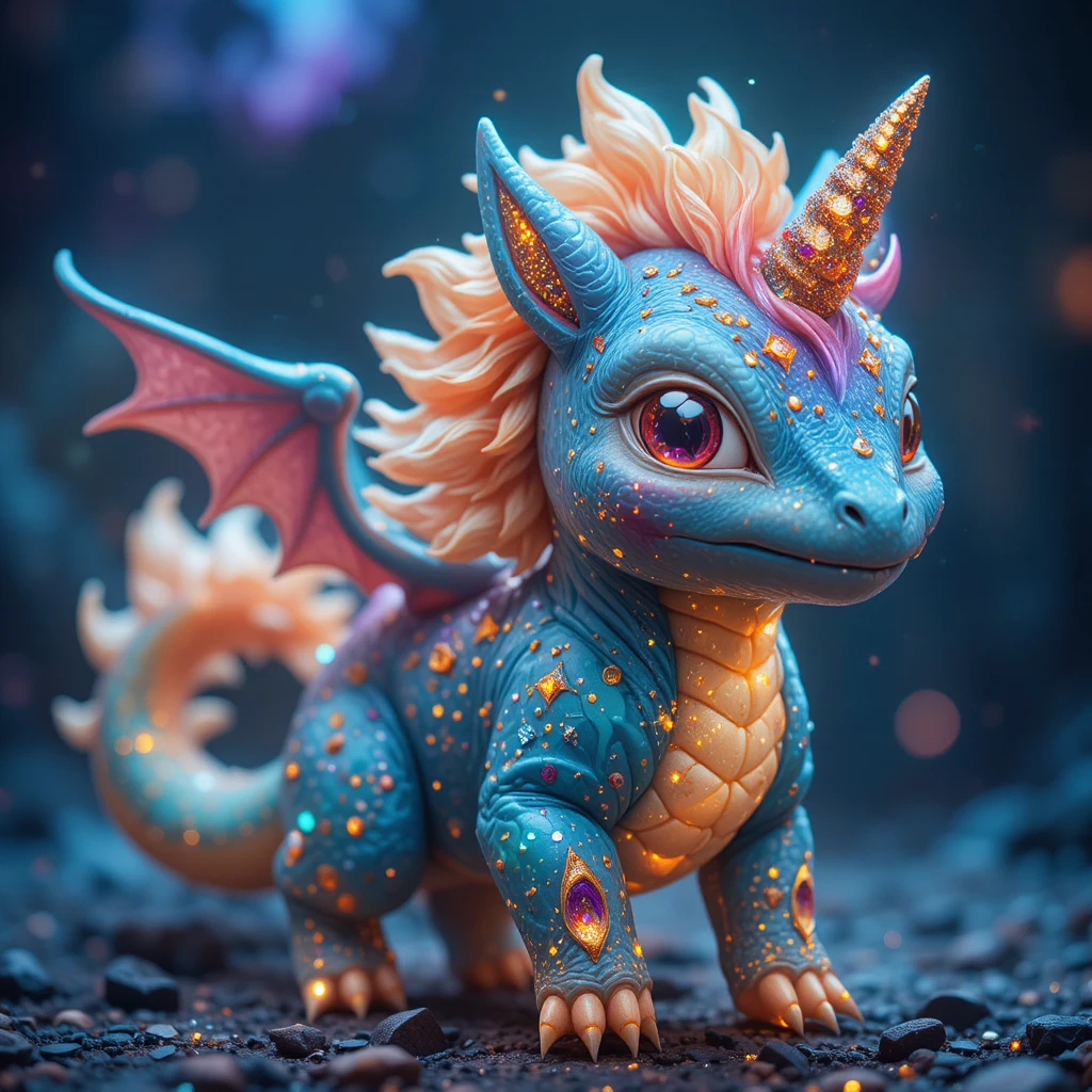 Cute celestial hybrid creature with dragon and unicorn traits