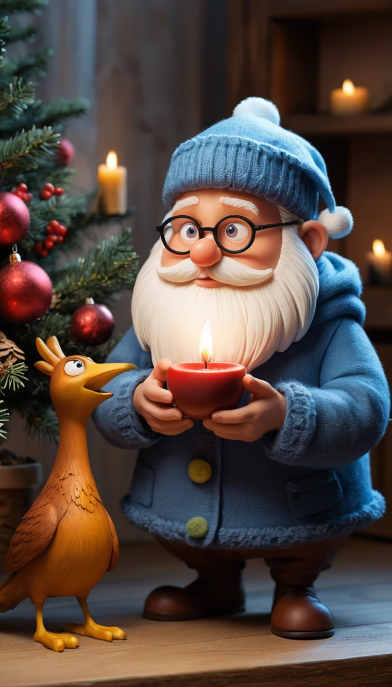 Two cute Christmas elves lighting a large white candle