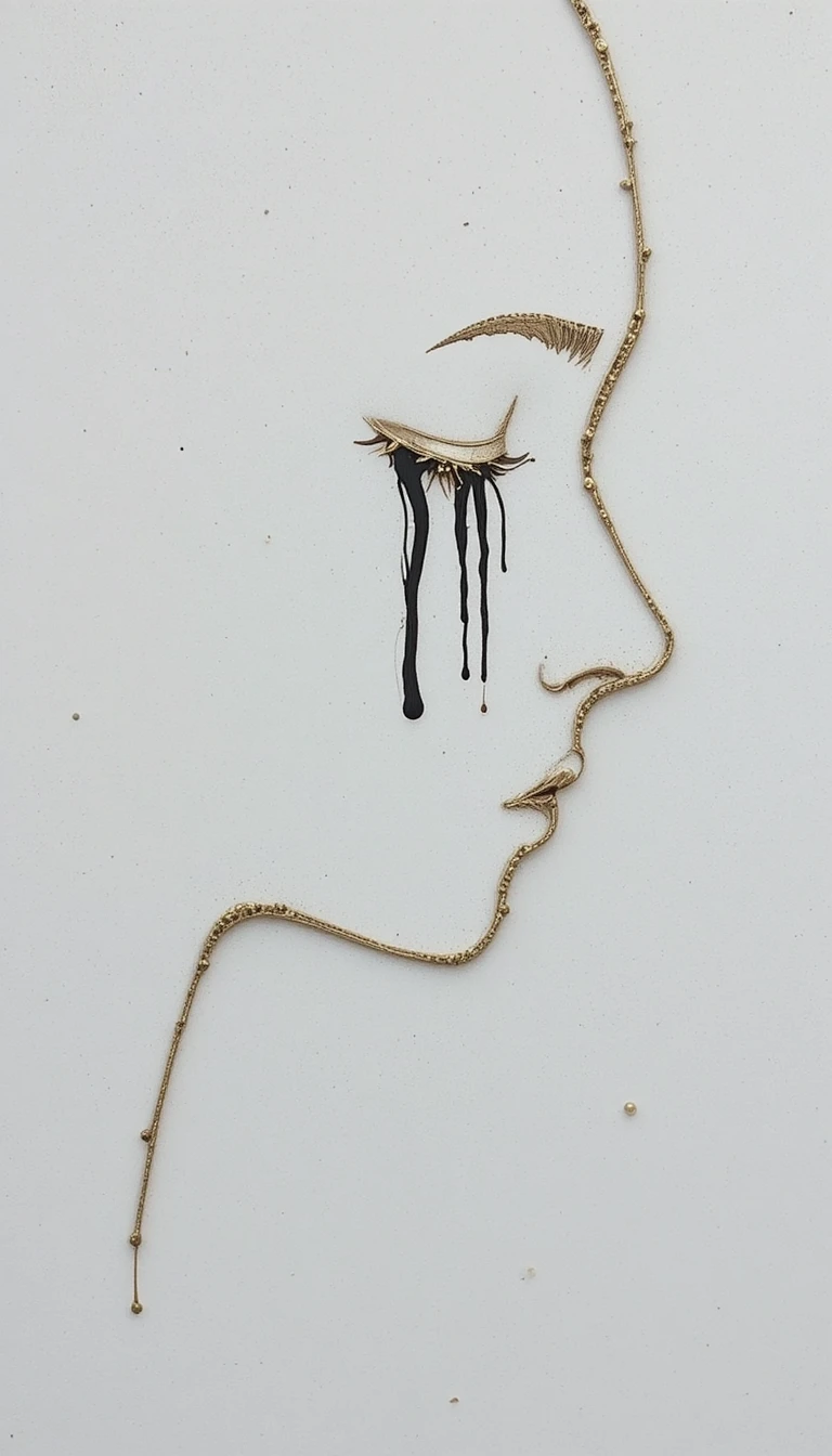 Ritratto in silhouette dorata di una donna con lacrime nere