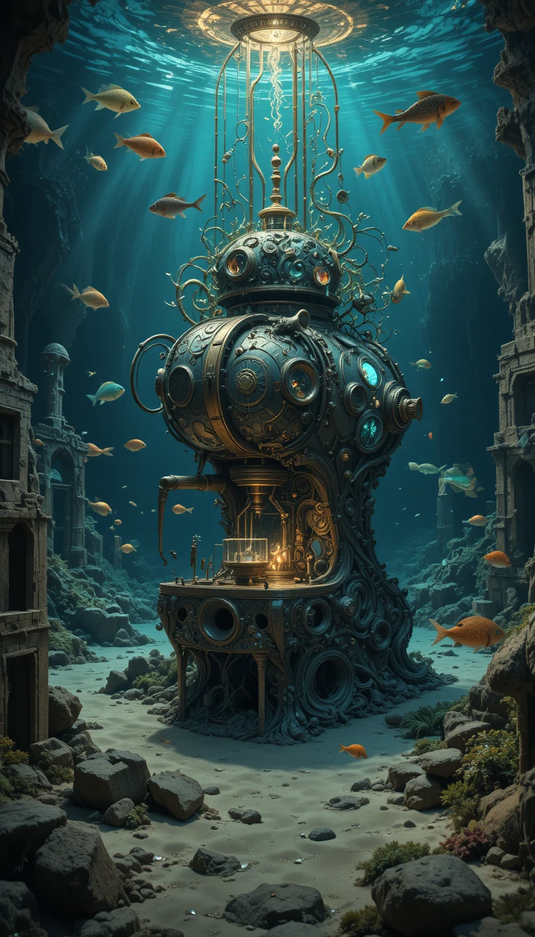 Máquina de espresso art nouveau em uma fossa oceânica profunda