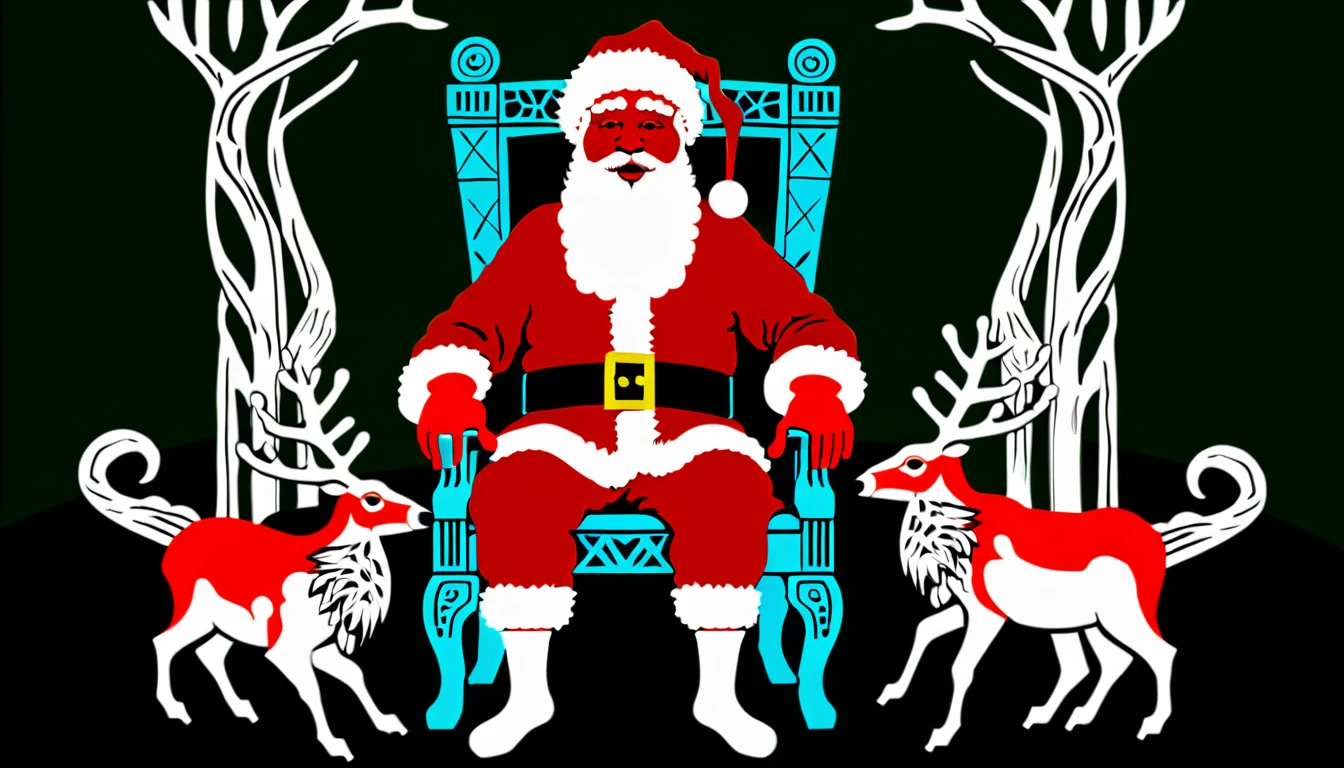 Babbo Natale seduto nella giungla tra il popolo papua