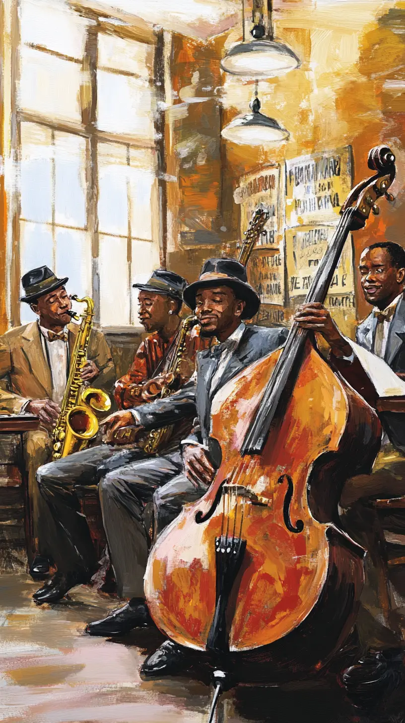 Groupe de jazz afro-américain jouant dans un club vintage intime