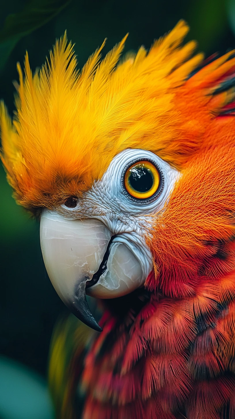 Extreme close up of a scarlet macaw head in jungle