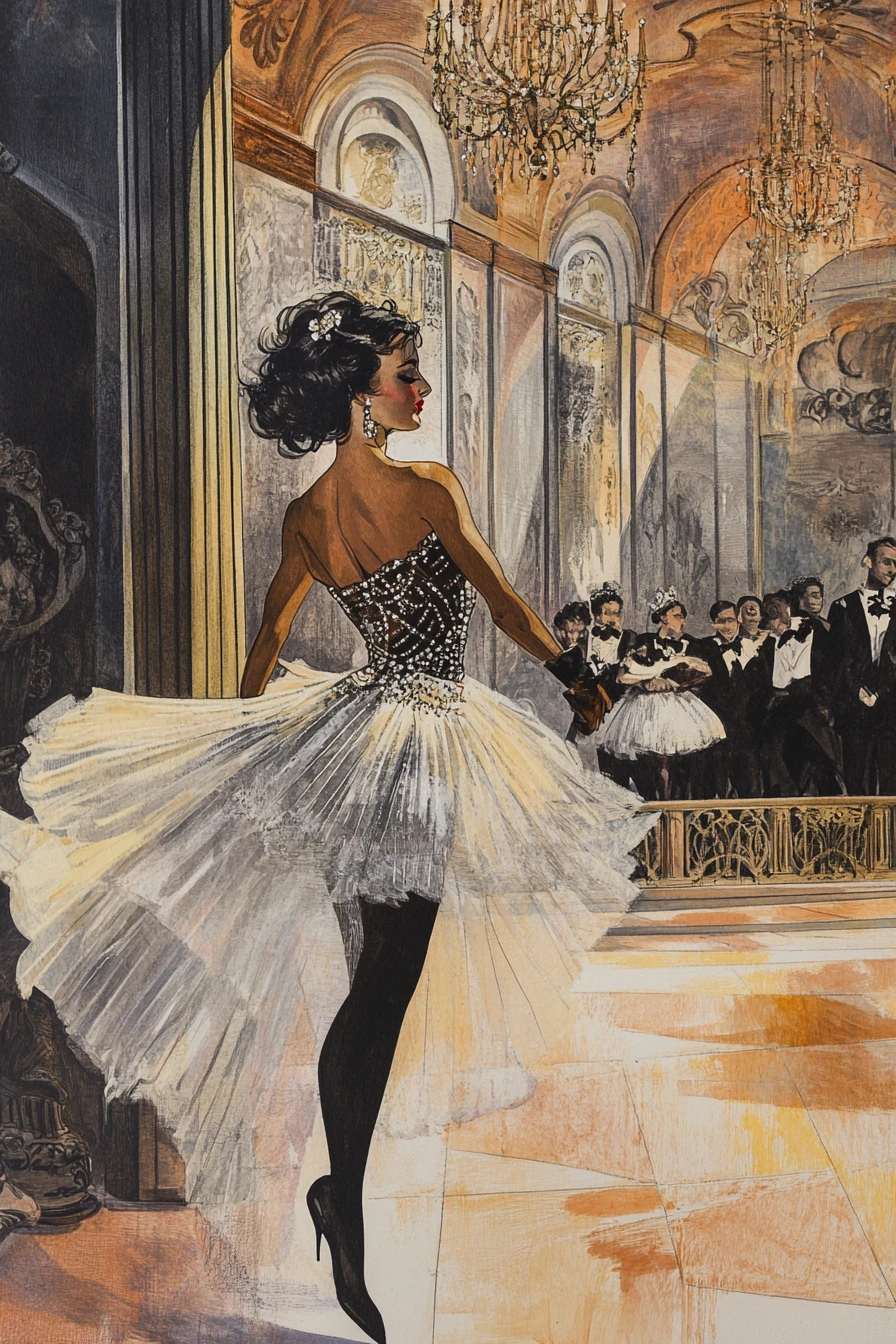 Watercolor flapper dancer at glamorous 1920s ballroom gala