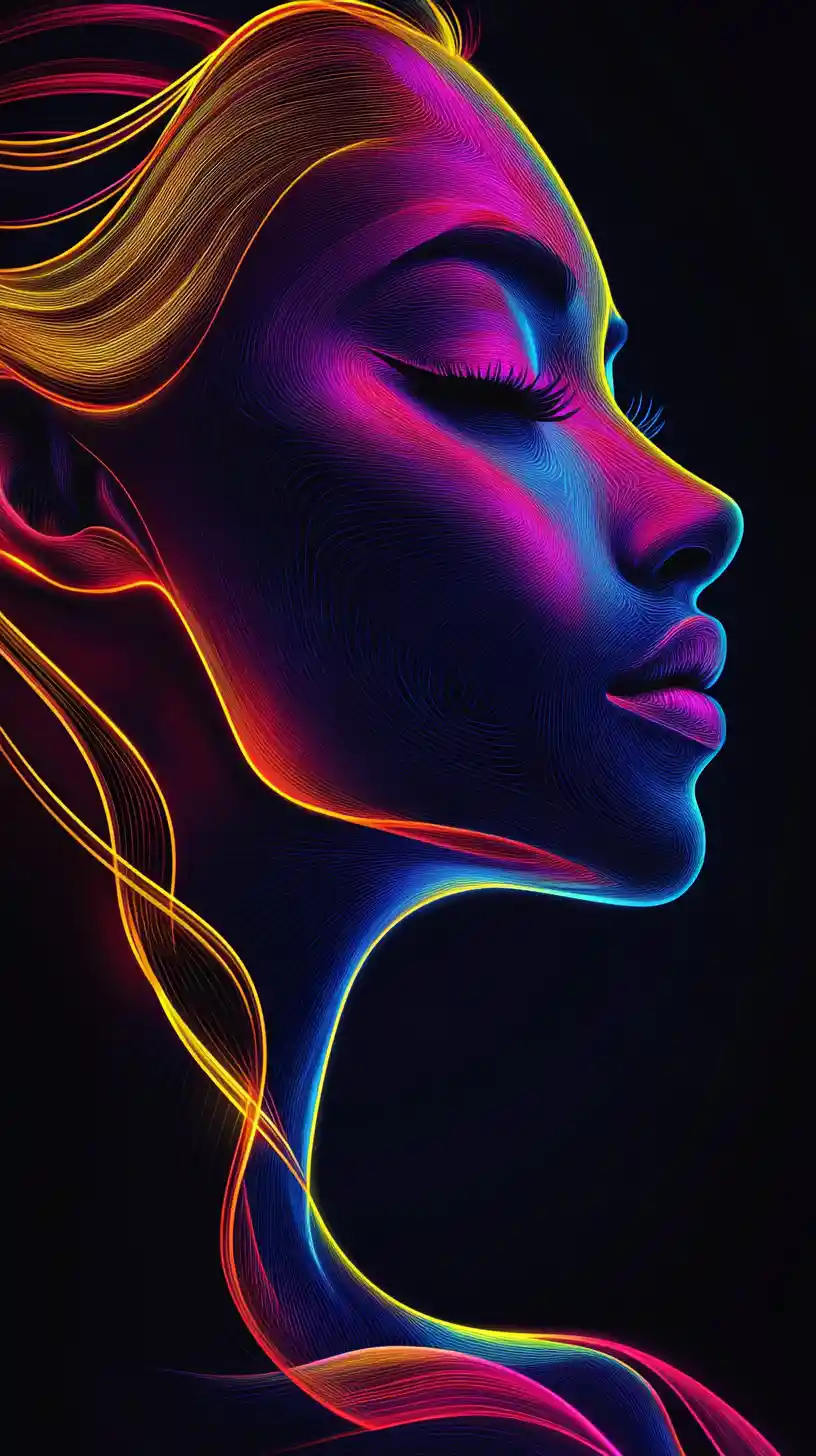 Portrait en lignes néon d’une femme mystérieuse et confiante